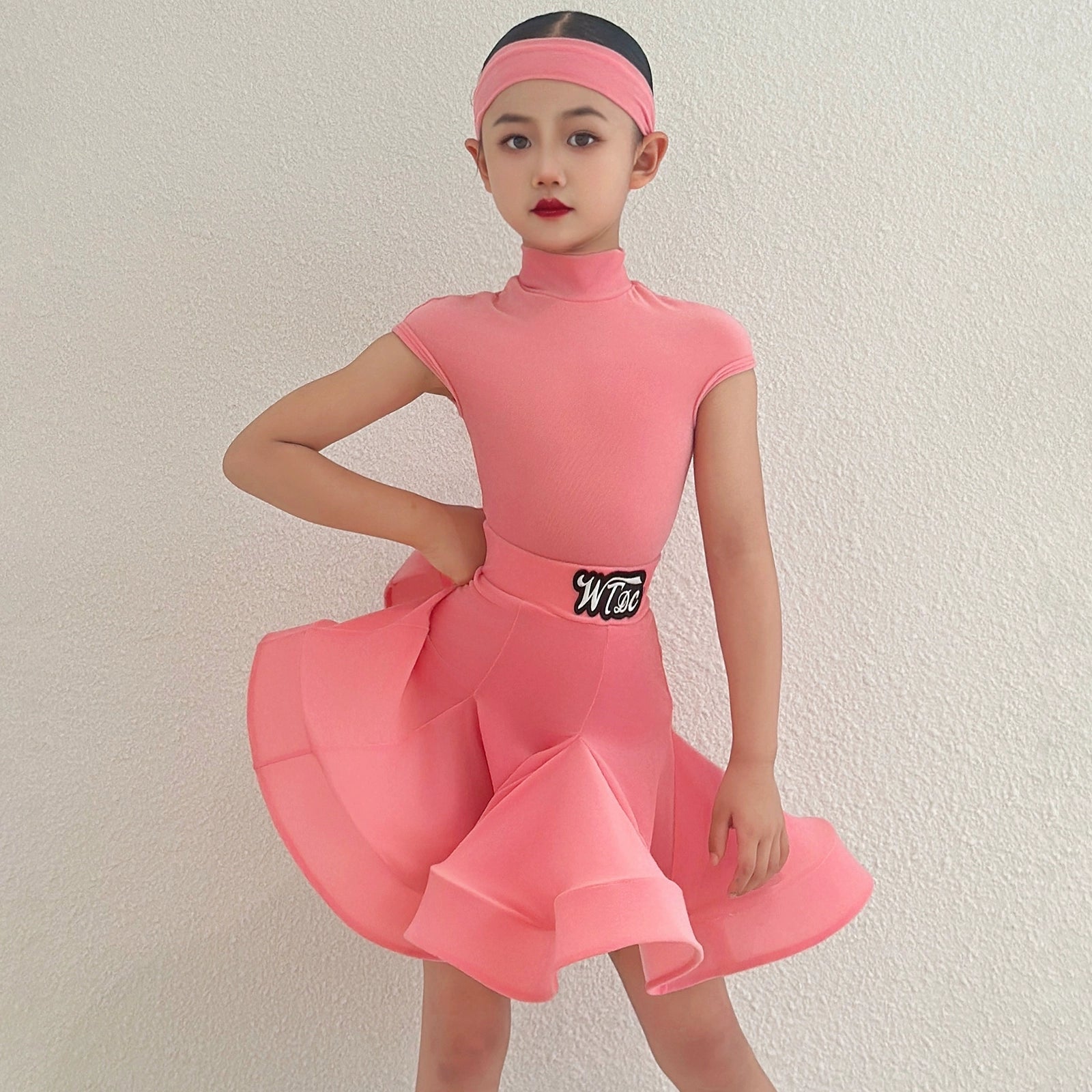 Girls Latin Dance Dresses Pink Dark Green Sleeveless Kids Ballroom Salsa Rumba Chacha Performance Costumes