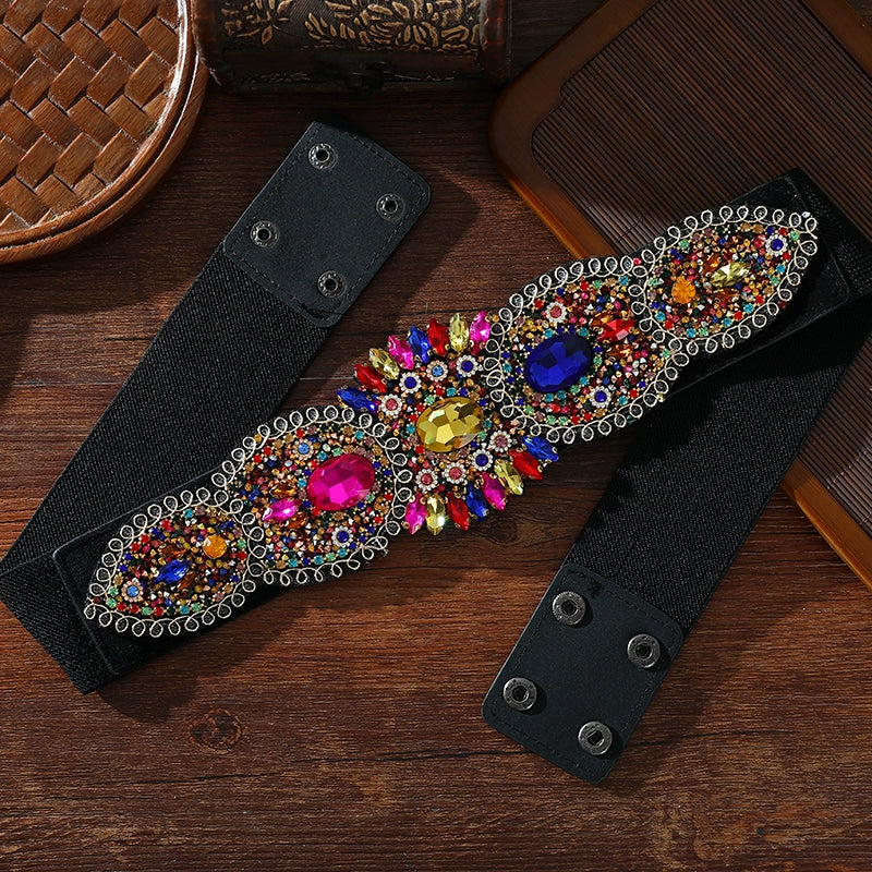Xinjiang Latin ballroom dance sasehs waistband  diamond elastic waist belt for women girls Uygur dance accessories dancing waist chain - Moderndancedress.com