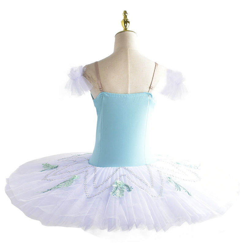 girls Green embroidered ballet Tutu skirt ballerina ballet dance dress swan lake stage performance flat pancake tutu for kids