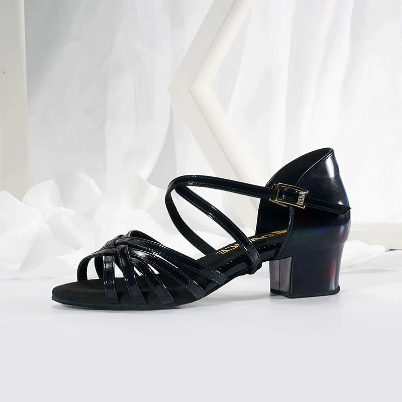 Silver Kids Latin Dance Shoes - Low Block Heel