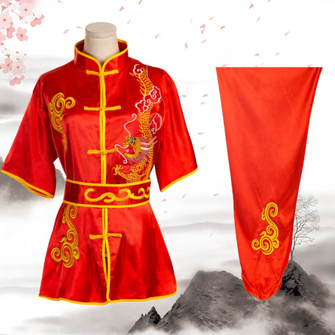 Martial arts taichi clothing embroidery dragon men's long sleeve short sleeve training clothes wushu men's professional competition performance Clothes - Moderndancedress.com