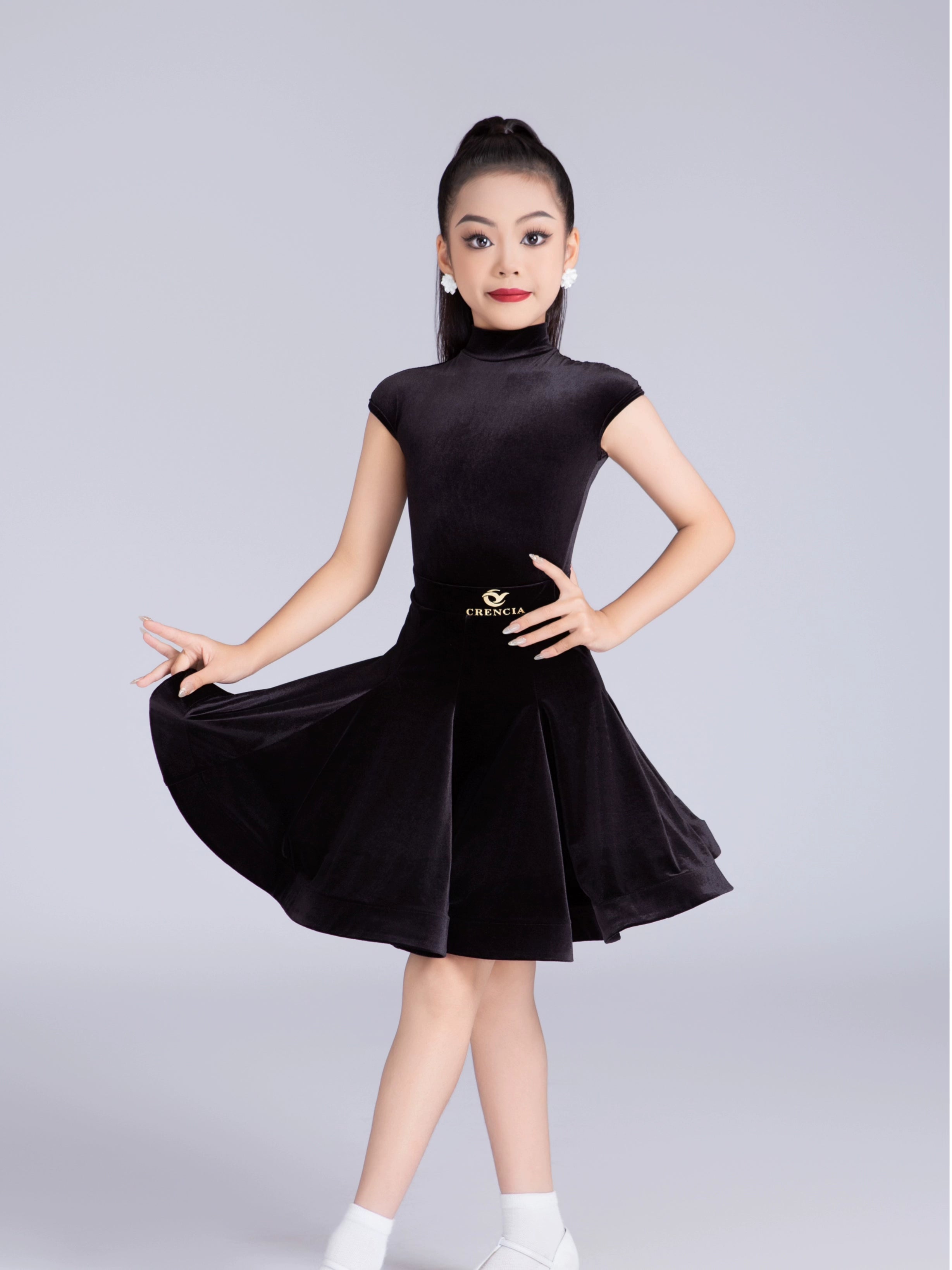 Girls' Blue red velvet latin ballroom dance dresses kids modern dance professional competition clothes for Children - Moderndancedress.com