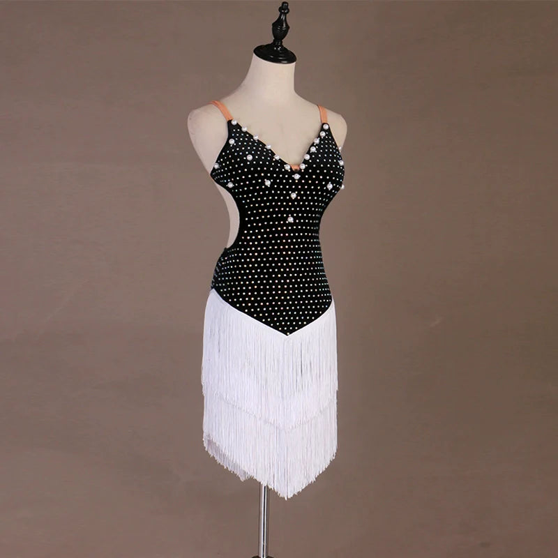 Latin Dance Dresses&amp;Skirts Women's Training / Performance Spandex Sequin / Ruched / Tassel Sleeveless Dress / Samba - Moderndancedress.com