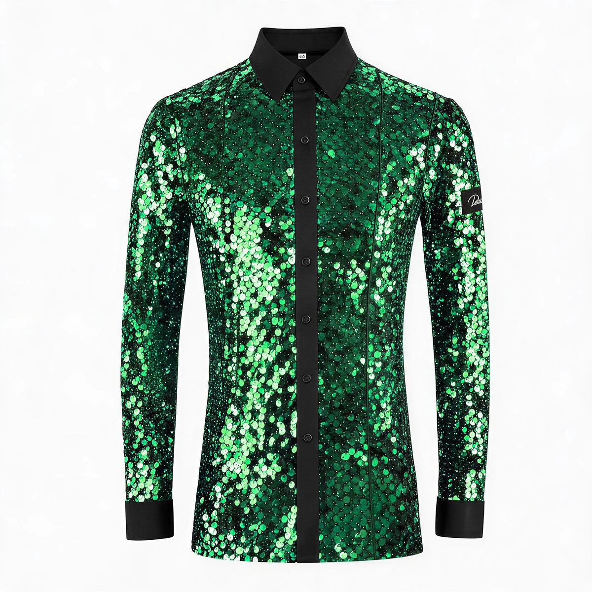 Men's Colorful Latin Ballroom Dance Shirts Elastic Sequin Velvet Waltz Tango Disco Performance Top