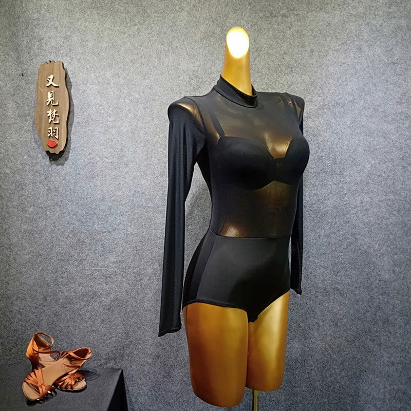 Latin Dance Garment bodysuits Adult Female Sense Screen Dance Garment body tops jumpsuits - Moderndancedress.com