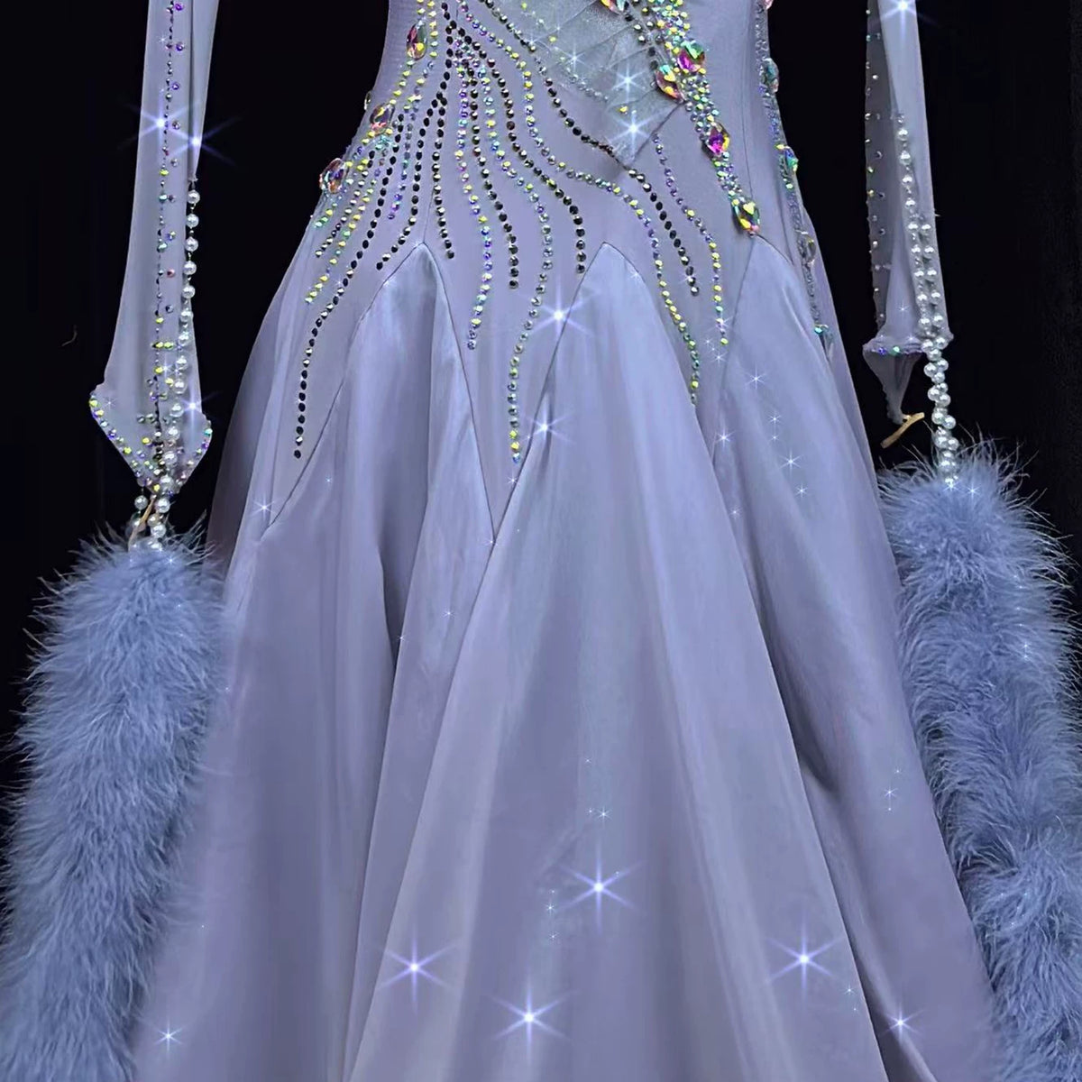 Customized Competition Ballroom Dance Dress Purple Crystal Waltz Rhythm Performance Long Gown