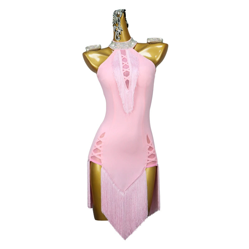 Custom Size Light Pink Fringe Latin Dance Competition Dresses for Women Girls Kids Professional Salsa Rumba Chacha Jive Dance Costume Art Test Clothes
