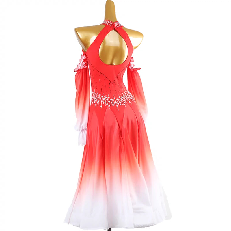 Red Modern Ballroom Dance Dresses for women girls waltz tango foxtrot smooth dance Competition Dresses for female - Moderndancedress.com