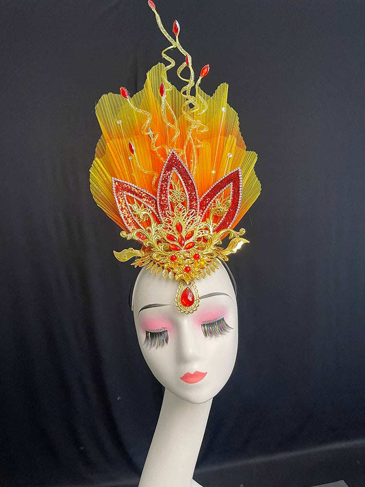 Opening Dance Performance Flowers Headdress Women Girls Model Show Pageant Catwalk Square Dance Yangko Dance Performance Head Piece - Moderndancedress.com