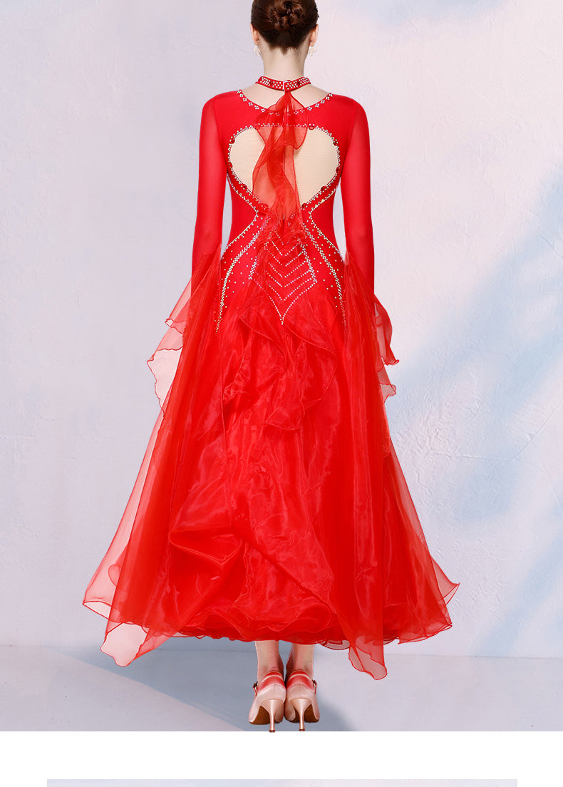 Navy Fuchsia Crystal Ballroom Dance Dresses for Women Girls Waltz Tango Competition Smooth Rhythm Dance Long Gown - Moderndancedress.com