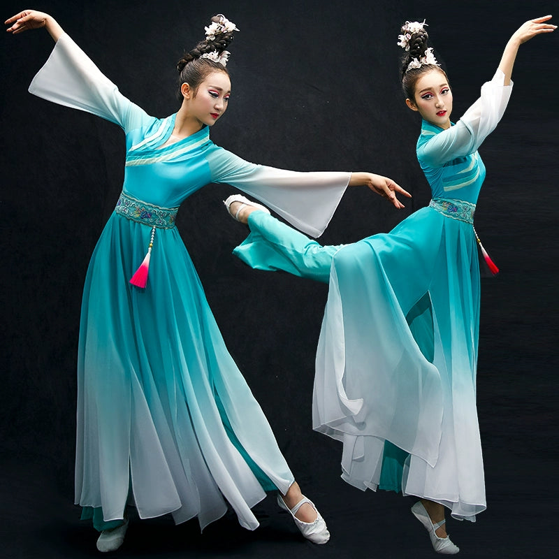 Chinese Folk Dance Costumes Classical Dance Costume Chinese Style Ancient Dress Umbrella Dance Fan Modern Dance Costume Ancient Style Fairy Adult - Moderndancedress.com