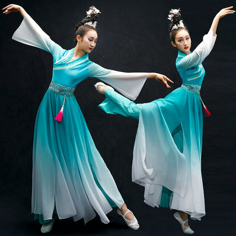 Chinese Folk Dance Costumes Classical Dance Costume Chinese Style Ancient Dress Umbrella Dance Fan Modern Dance Costume Ancient Style Fairy Adult - Moderndancedress.com