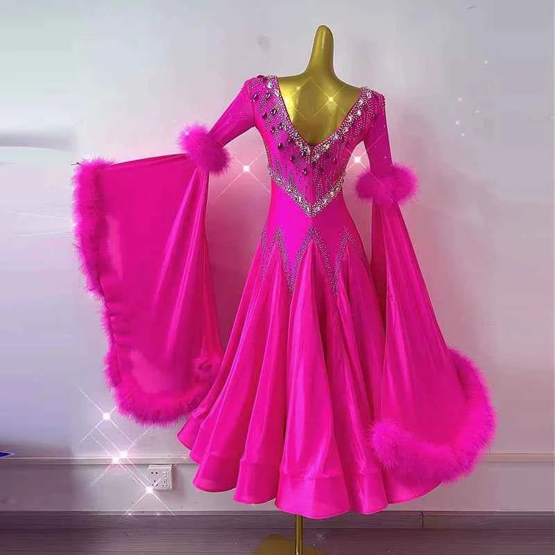 Custom Size Women's Pink Ballroom Dance Dress Bling Gown