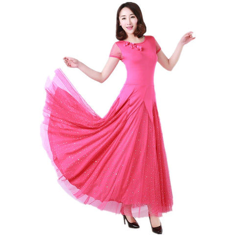 Women's Ballroom Dance Dresses Modern Short Sleeve Dresses, Social Dance Dresses, Waltz Tango National Standard - Moderndancedress.com