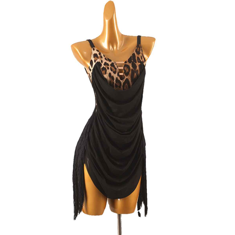 Latin Dance Competition Dress High-End Leopard Print Tassel Performance Outfit - Moderndancedress.com