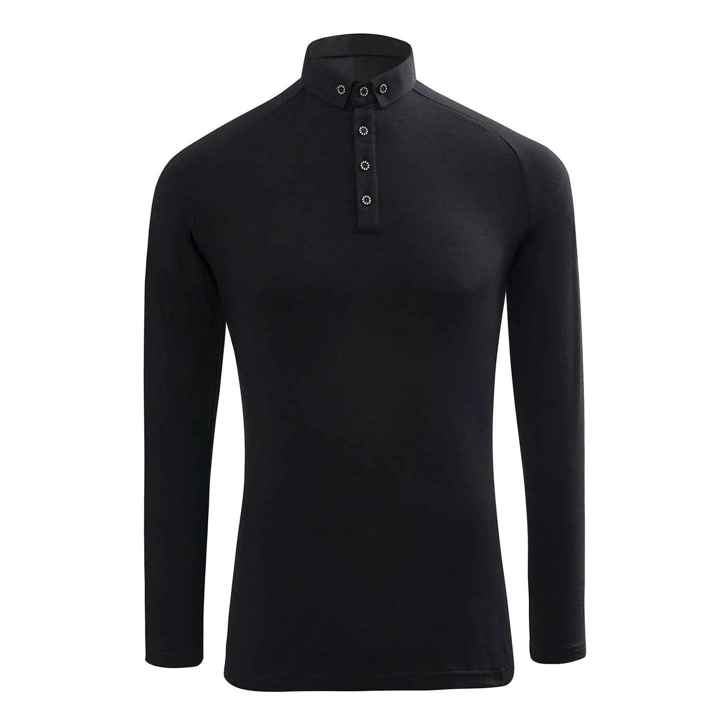 Men's Navy Latin Ballroom Dance Shirts Waltz Tango Performance Tops Long Sleeves