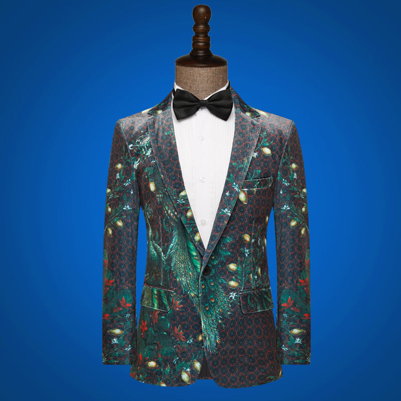 Men's jazz dance peacock pattern blazers wedding party bridegroom dress suit studio photo singer choir stage host performance coats for male - Moderndancedress.com