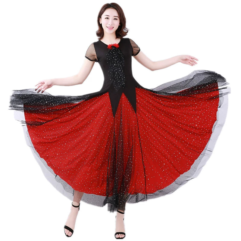 Women's Ballroom Dance Dresses Short-sleeved modern dress national standard performance dress Waltz dress - Moderndancedress.com
