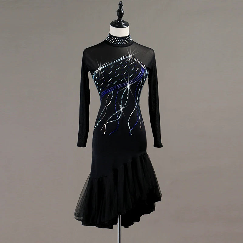 Latin Dance Dresses Women's Training / Performance Spandex / Tulle Tassel / Crystals / Rhinestones Sleeveless High Dress - Moderndancedress.com