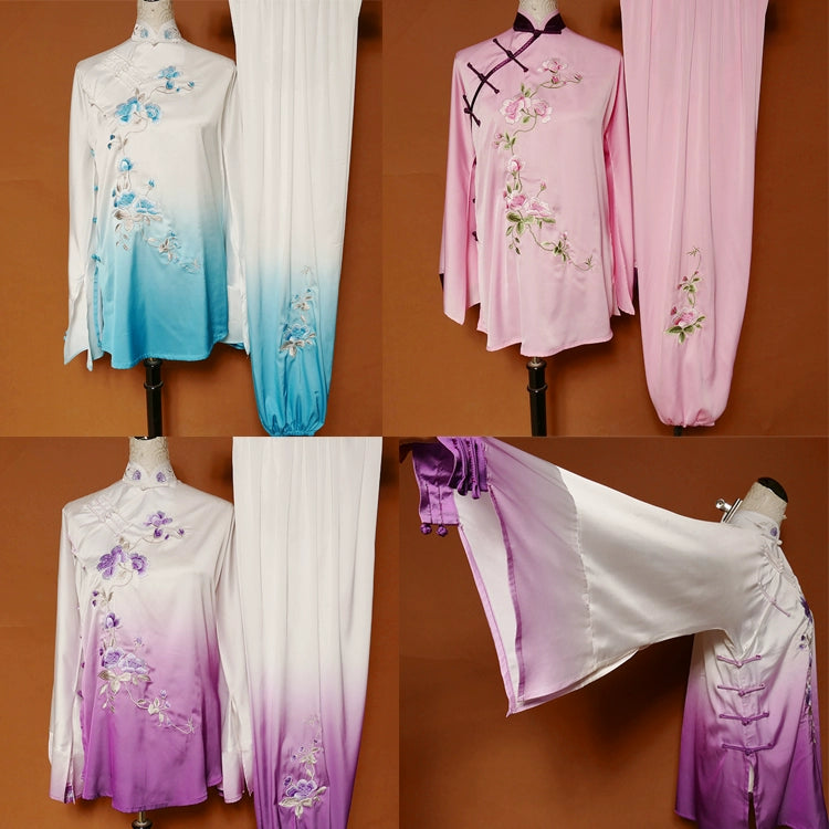 Custom size competition Tai chi clothing embroidery magnolia flower butterfly sleeve  wushu kungfu  performance clothes for unisex - Moderndancedress.com