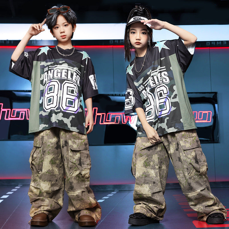 Kids Girls Hip Hop Jazz Dance Costumes for Boys Kids Street Jazz Dance Outfits Rapper Singers Hiphop Show Cargo Pants for Children - Moderndancedress.com