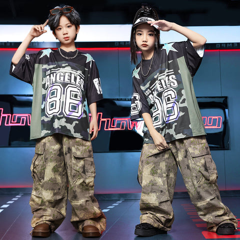 Kids Girls Hip Hop Jazz Dance Costumes for Boys Kids Street Jazz Dance Outfits Rapper Singers Hiphop Show Cargo Pants for Children - Moderndancedress.com
