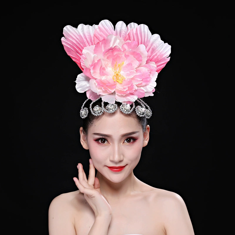 Opening Dance Performance Flowers Headdress for Women Girls Flamenco Dance Pageant Head Piece Peony Petal Head Flower Head Jewelry - Moderndancedress.com