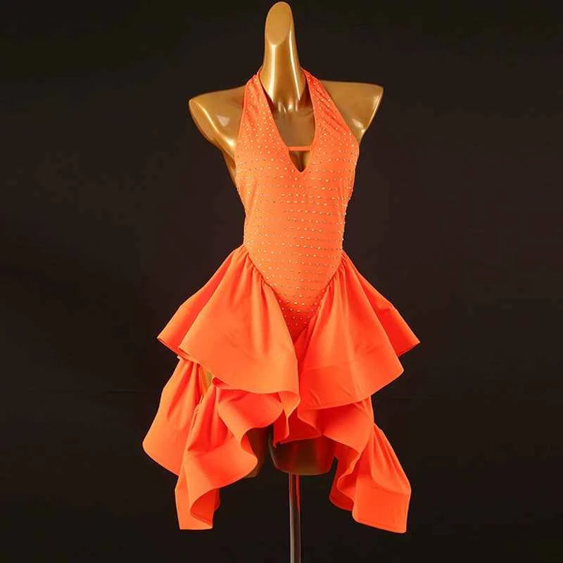New National Standard Latin Dance Competition Dress Rumba Samba Performance Clothing Orange Lq435 - Moderndancedress.com
