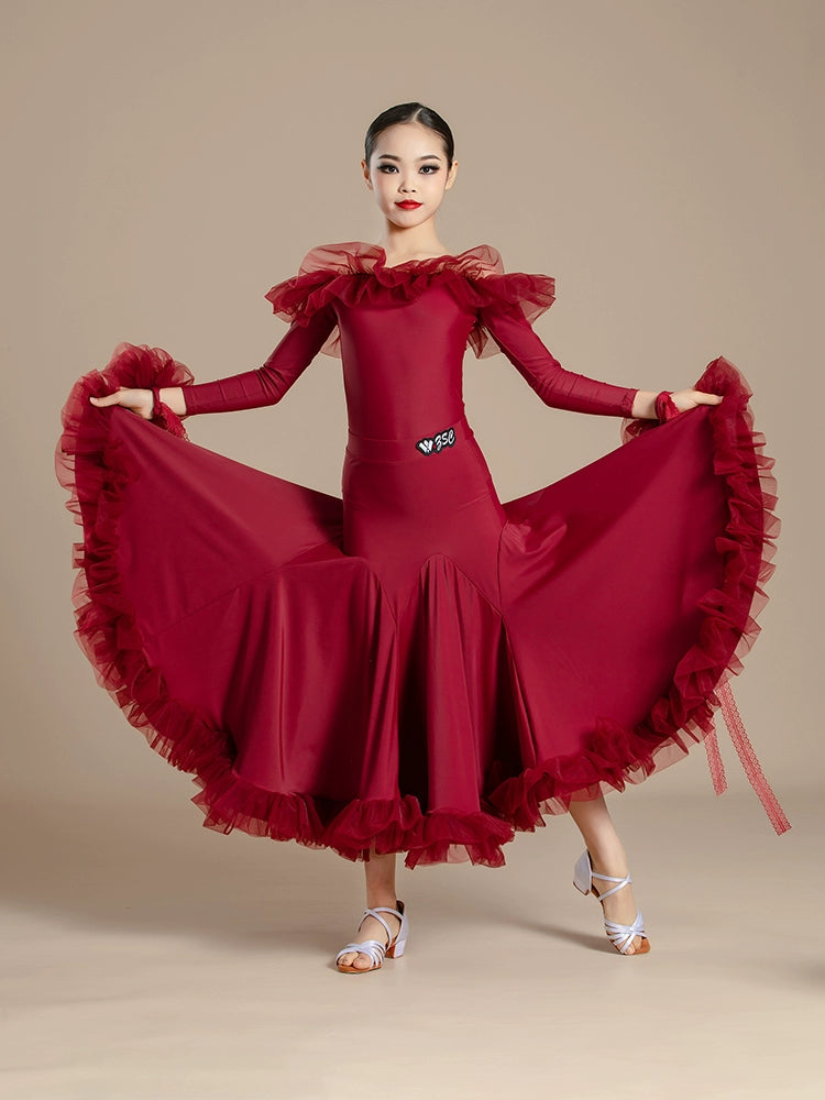 Modern ballroom dance dresses for girls kids waltz tango light purple orange wine professional competition clothing for children - Moderndancedress.com