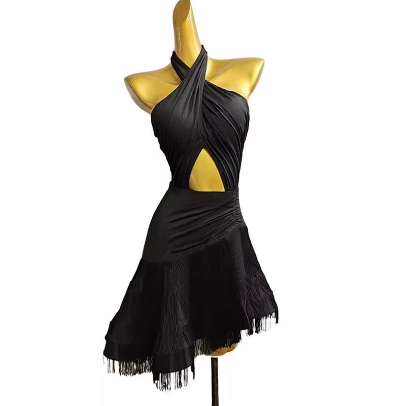 Women Halter Neck Fringe Latin Dance Dresses Girls Backless Salsa Rumba Chacha Performance Costumes for Female - Moderndancedress.com