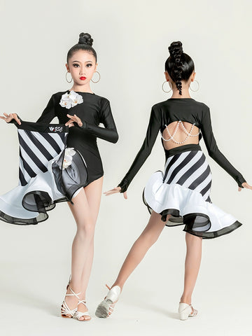 Girls' Latin Dance Dress Girls' Professional Regulations Racing Suit New Autumn and Winter Children's Exercise Clothing Children Dance Performance Costumes - Moderndancedress.com