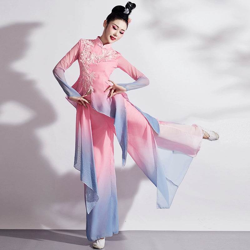 Chinese folk dance costumes women girls pink Jiaozhou Yangge dress fairy hanfu fan umbrella classical dance square dance clothes - Moderndancedress.com