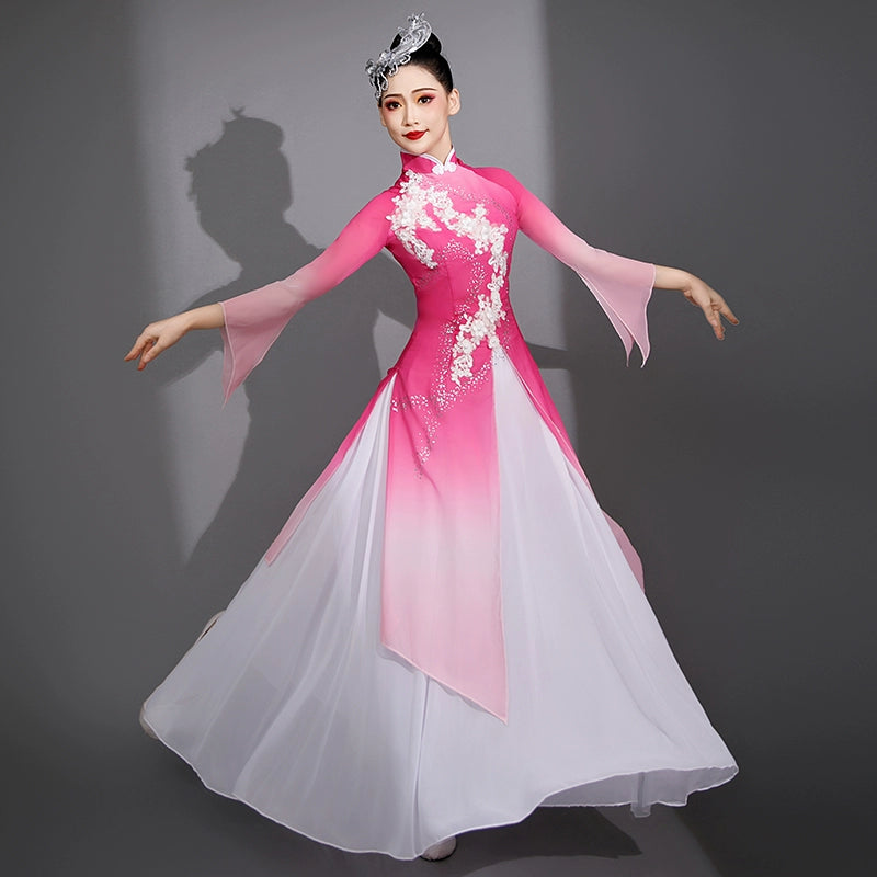 Pink Chinese folk Classical dance costumes Female elegant hanfu Jiangnan solo Fan Umbrella yangge dance performance fairy dress - Moderndancedress.com