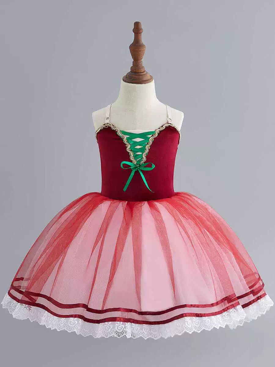 Ballet dance dresses for kids toddlers tutu skirts Red yellow green ballerina ballet performance pancake costumes for children - Moderndancedress.com
