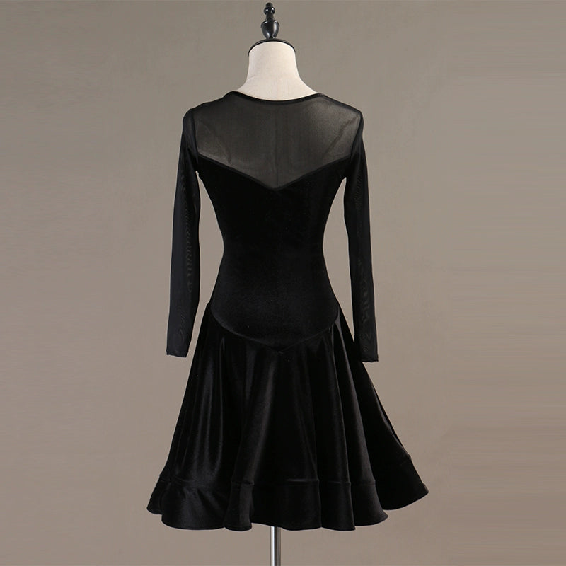 Latin Dance Dresses Women's Performance Spandex Georgette Appliques Crystals / Rhinestones Long Sleeves High Dress - Moderndancedress.com