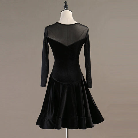 Latin Dance Dresses Women's Performance Spandex Georgette Appliques Crystals / Rhinestones Long Sleeves High Dress - Moderndancedress.com