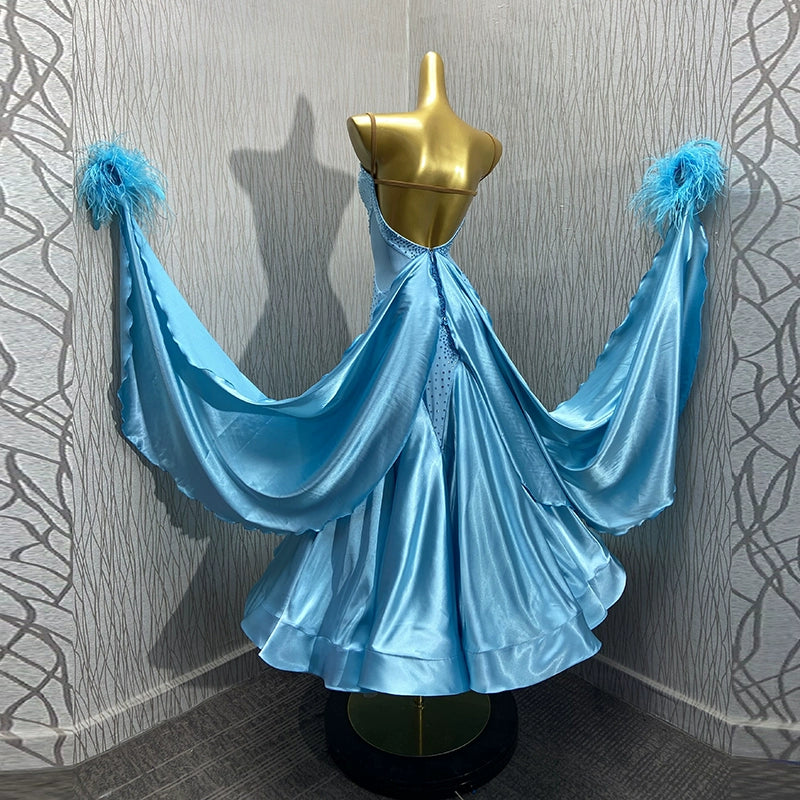 Custom Size Turquoise Ballroom Dance Dresses for Women Competition Tango Smooth Waltz Performance Long Gown