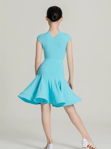 Blackpool Latin dance competition dresses for girls kids aqua yellow green salsa ballroom standard performance outfits for children - Moderndancedress.com
