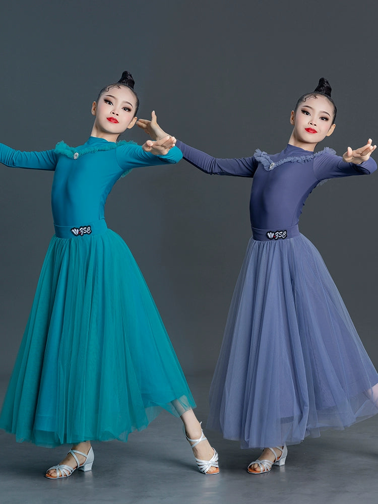 Children's Girls Blue Grey Ballroom Modern Dance Dresses for Kids Girls Long Sleeves High Neck Waltz Tango Ballroom Dance Skirts for Kids Moderndancedress.com Children's Girls Blue Grey Ballroom Modern Dance Dresses for Kids Girls Long Sleeves High Neck Waltz Tango Ballroom Dance Skirts for Kids Moderndancedress.com