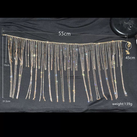 Women girls latin jazz rave dance Rhinestone tassel waist chain hollow bling hot pole dance tassel skirt belly dance body chain belts - Moderndancedress.com