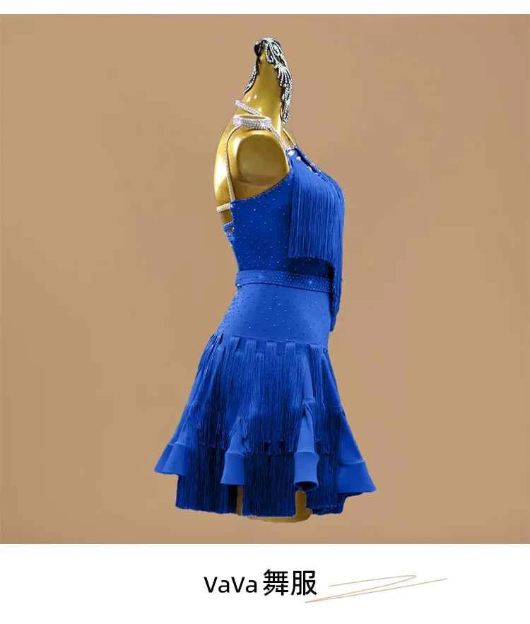 Custom Size Royal Blue Fringe Latin Dress Salsa Chacha Performance Costumes