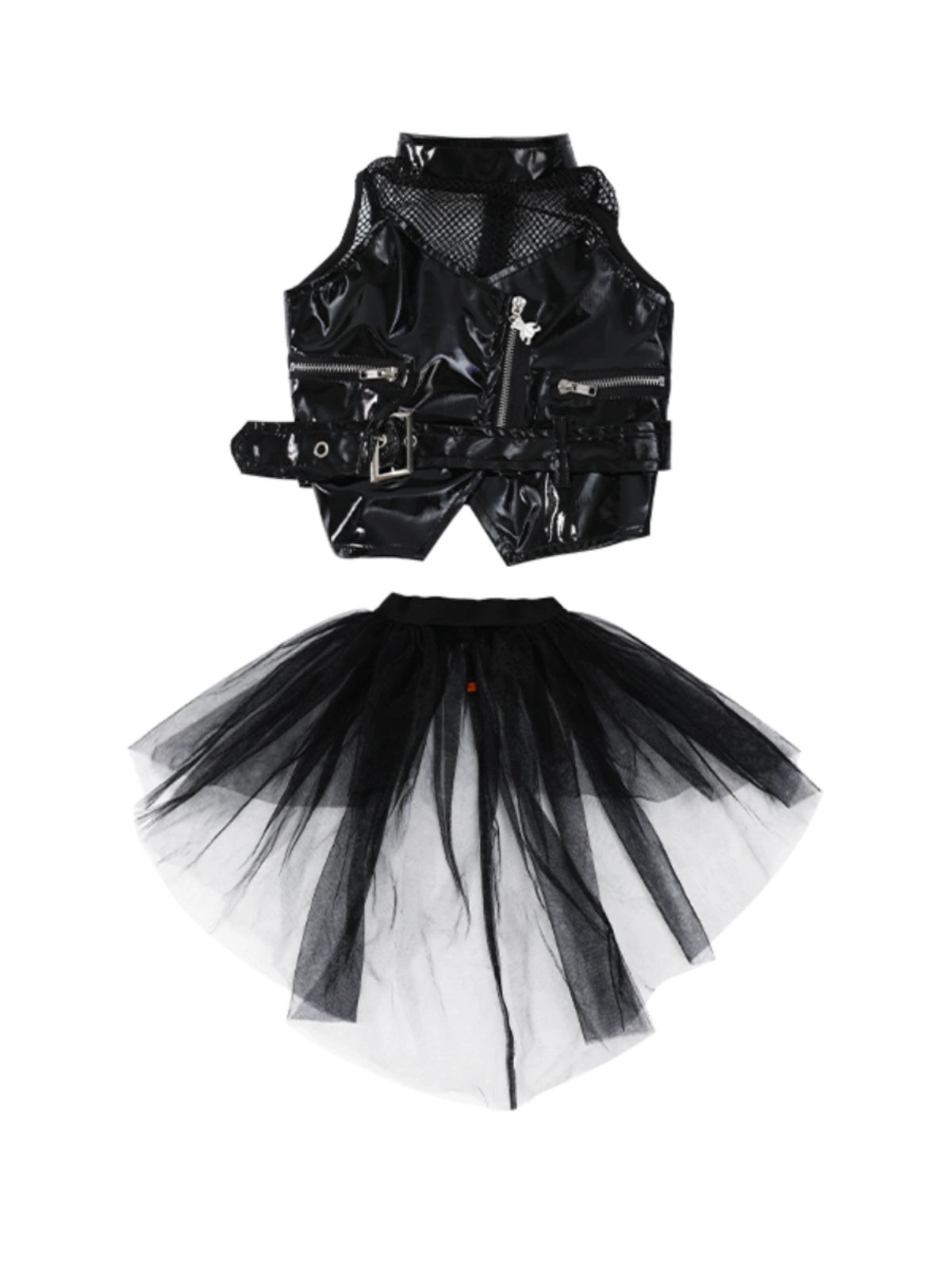 Children's Trendy Jazz Dance Tuxedo Costumes Girls Black Leather Modern Dance Gogo Dancers Model Show Catwalk Performance Clothes - Moderndancedress.com