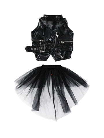 Children's Trendy Jazz Dance Tuxedo Costumes Girls Black Leather Modern Dance Gogo Dancers Model Show Catwalk Performance Clothes - Moderndancedress.com