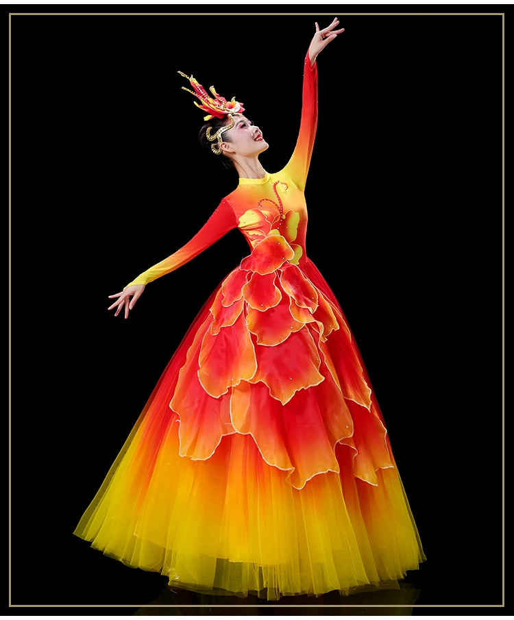 Women girls Opening Dance flamenco dance petals dresses pink blue green yellow church choir performance gown modern dance solo Choral wear - Moderndancedress.com
