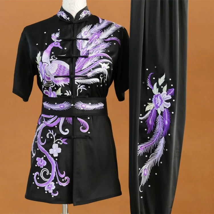 Customized size Embroidered Phoenix Competition Chinese Kungfu uniforms wushu performance Taichi clothing Changquan Nanquan Suit for adult kids - Moderndancedress.com