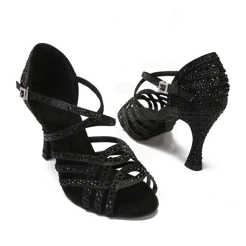 Purple Latin dance shoes for women rhinestones high heel salsa samba waltz tango dance sandals senior dance wedding catwalk shoes - Moderndancedress.com