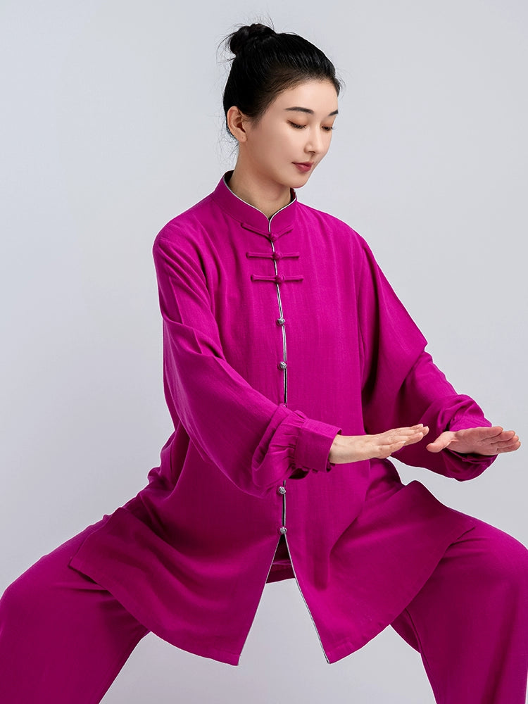 Fuchsia Tai Chi Clothing for Women Linen Chinese Kung Fu UniformsTaijiquan Practice Clothes Wushu Competition Clothes - Moderndancedress.com