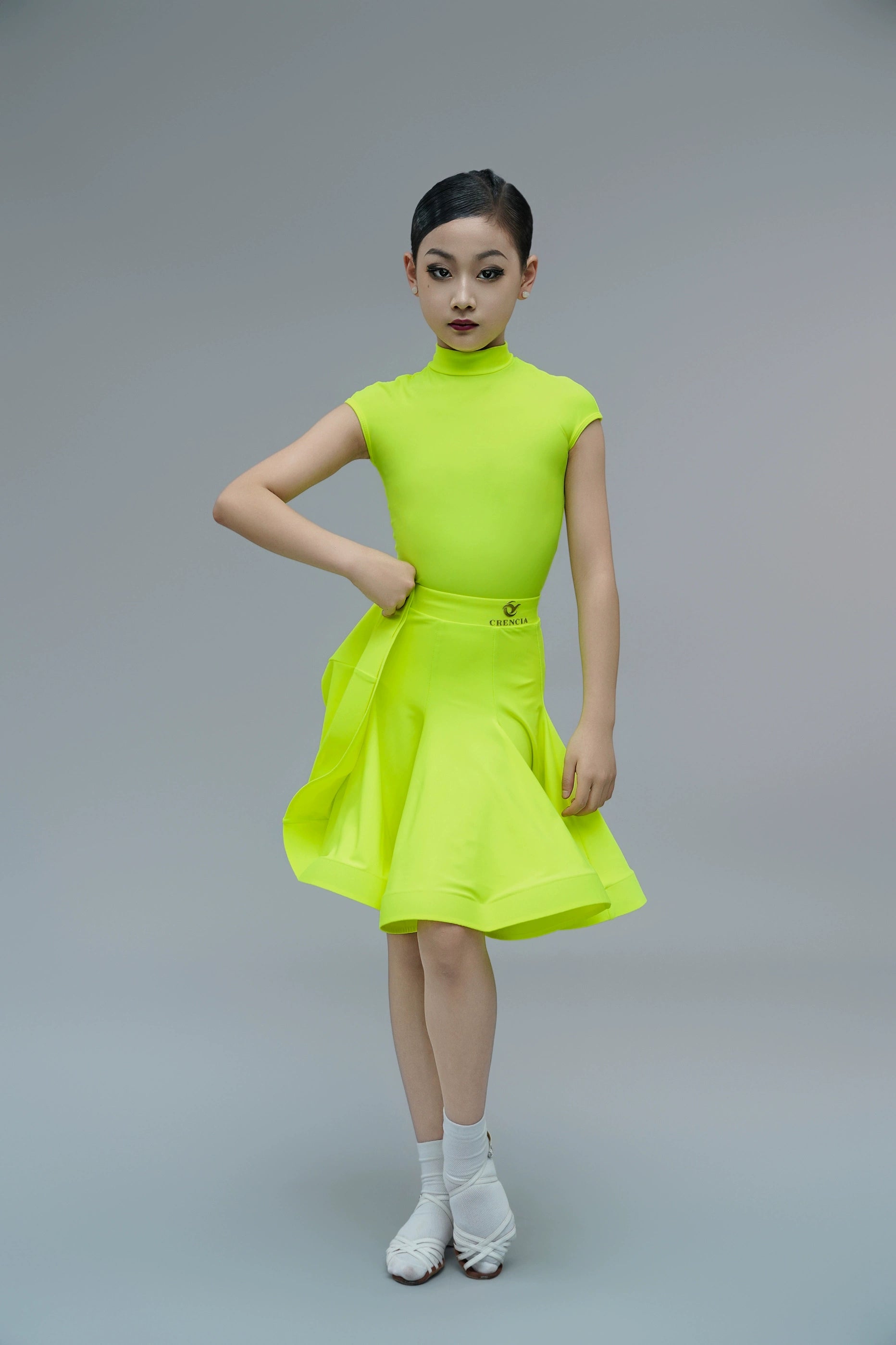 Children's Latin dance dresses for girls kids blue purple white turtleneck latin ballroom salsa competition outfits short sleeve fishbone skirt - Moderndancedress.com