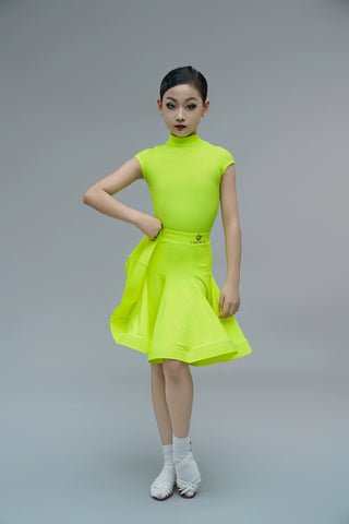 Children's Latin dance dresses for girls kids blue purple white turtleneck latin ballroom salsa competition outfits short sleeve fishbone skirt - Moderndancedress.com