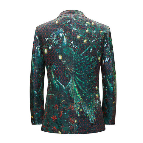 Men's jazz dance peacock pattern blazers wedding party bridegroom dress suit studio photo singer choir stage host performance coats for male - Moderndancedress.com